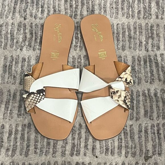 NWOT Seychelles Ray of Sunshine Sandal Slide Flat Snakeskin White Size 9 - Picture 1 of 5